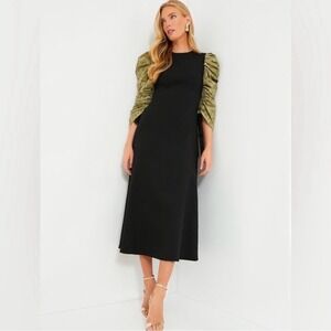 knee length dresses for ladies Hyacinth House Gold Plisse & Black Mixed Media Schuyler Maxi Dress Gold Plisse / M